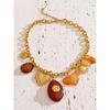 Eetit Red Resin Oval Heart Sun Drop Necklace Golden 316L Stainless Steel Summer Charm Collar Jewelry Waterproof 2025