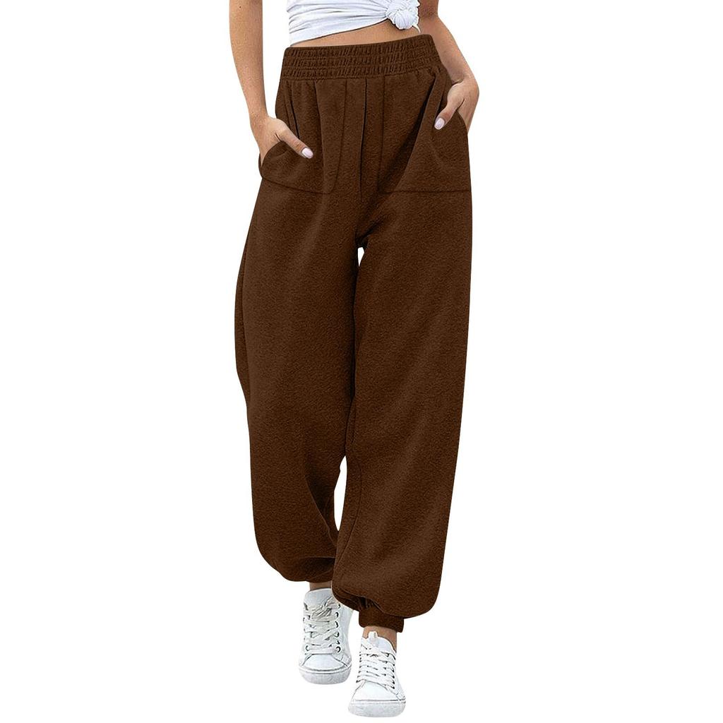 Women's Stylish Loose Sweatpants Comfortable High-waisted Jogging Belt Pocket Sweatpants