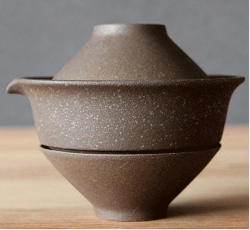 Japanese Ceramic Travel Tea Set | Portable Kung Fu Teaware | 1 Teapot & 2 Cups | Office & Gaiwan Style