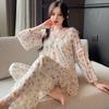 Linglei Long-Sleeved Pajamas Women'S Mesh Yarn With Chest Pad Sweet Lace Princess Style Trousers Set