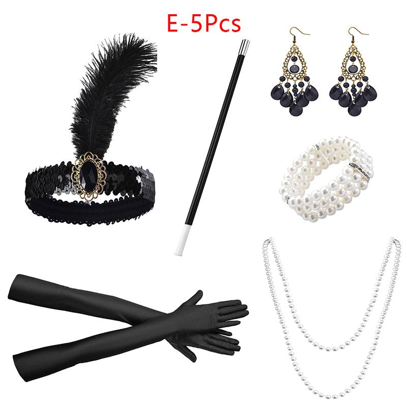 1 Set Costum Cosplay Flapper anii 1920 Bandă de Pene Colier de Perle Mănuși Lungi Accesorii Mascaradă Gatsby