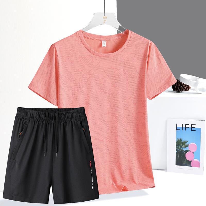Ice Silk Set Women's Summer Thin Running Sports Leisure Breathable Quick Drying Short Set Loose Women's Two Piece Set