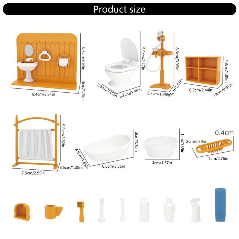 Detailed Plastic Miniature Furniture with Accessories for 1/12 Dollhouses Living Room Bathroom Kitchen Scene Decoration