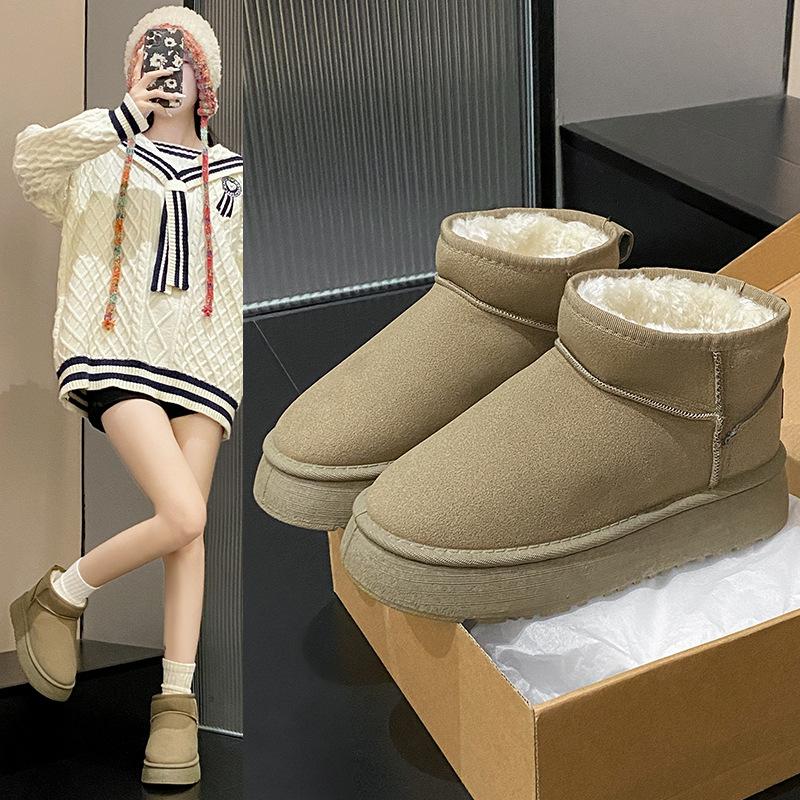 Dámské zimní zateplené sněhule s měkkou podrážkou velkých velikostí, s kožešinou, jednodílné, kotníkové boty s polstrovanou podšívkou, protiskluzové, turistické, sportovní, bavlněné boty