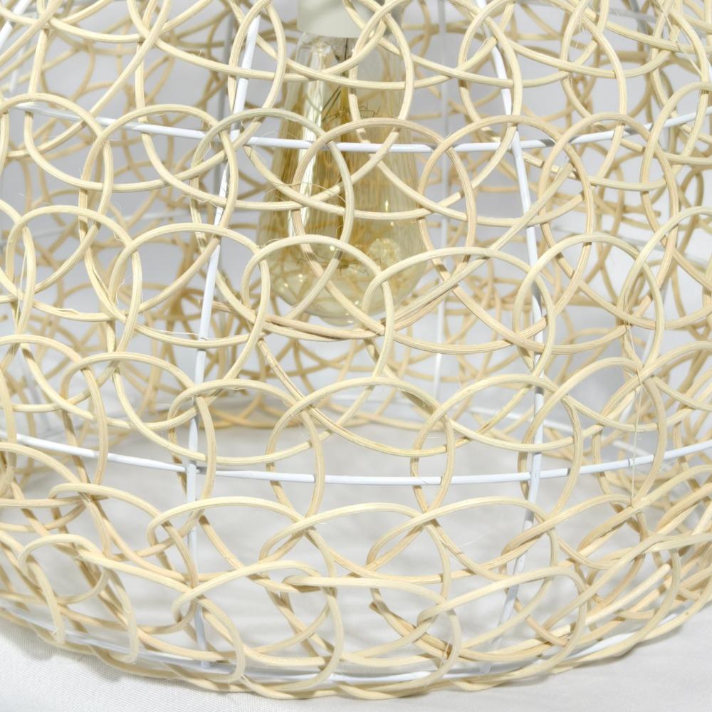 35cm Hand-woven Rattan Art Chandelier Round Fish Scale Bamboo Weaving Lamp Pastoral Retro Balcony Restaurant Chandelier