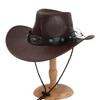 Men's and Women's Fashion PU Leather Cowboy Hat Party Top Hat Metal Engraved Bull's Head with Sapphire Point Diamond Rodeo