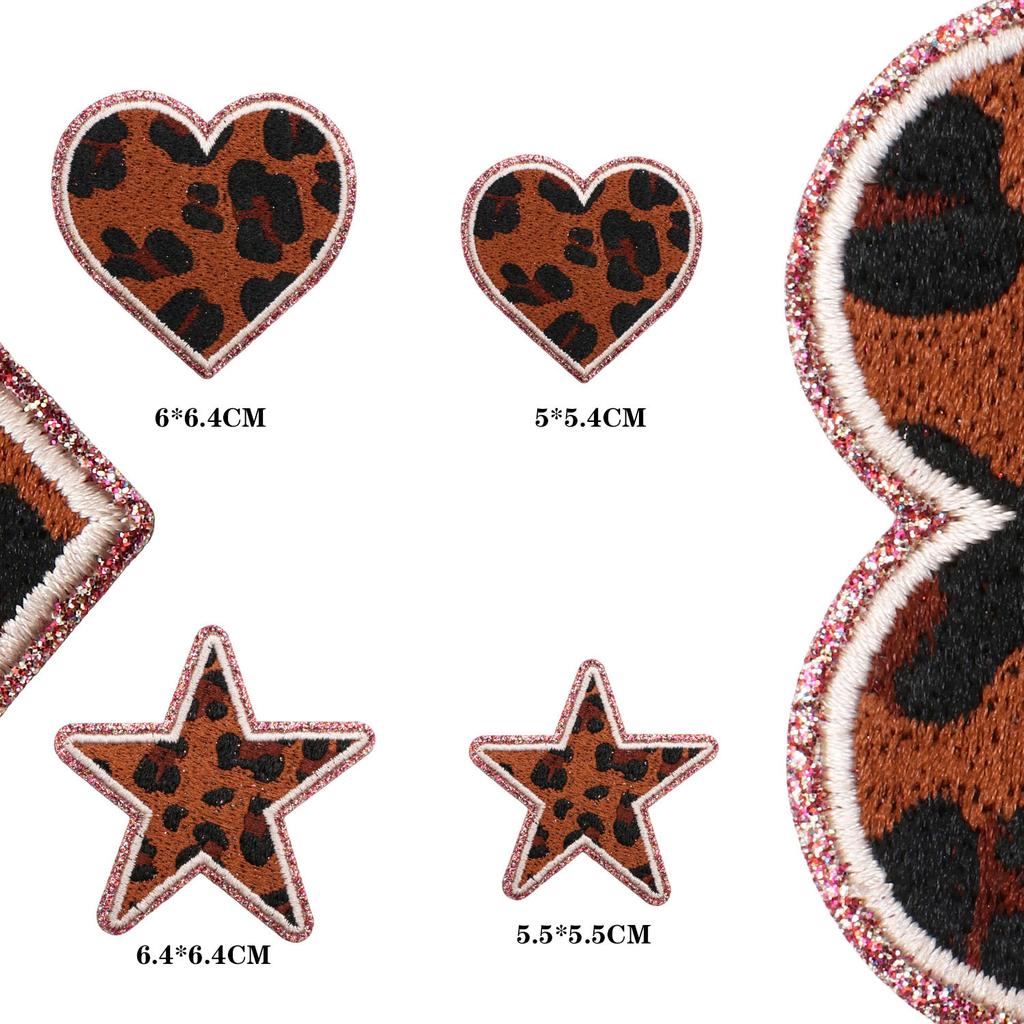 Leopard Print Embroidery Cloth Sticker Grit Leather Five-Pointed Star Patch Sticker Bag With Color Pattern Computer Embroidery Label