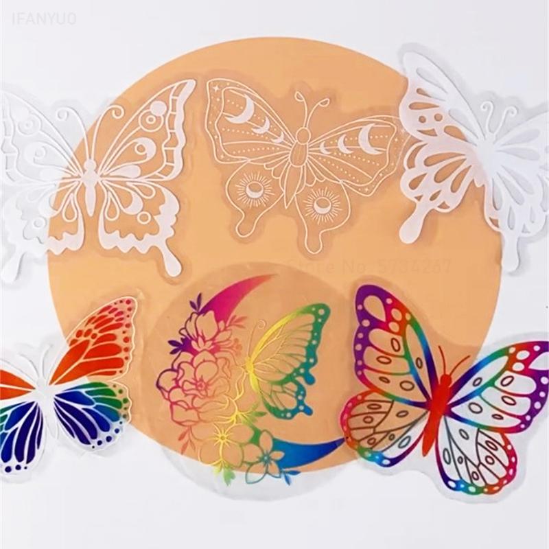6 Stuks/Set Zonvanger Stickers Bohemen Vlinder Planten Dieren Mandala Lourts Regenboogmaker Statische Raamglas Decoratieve Film