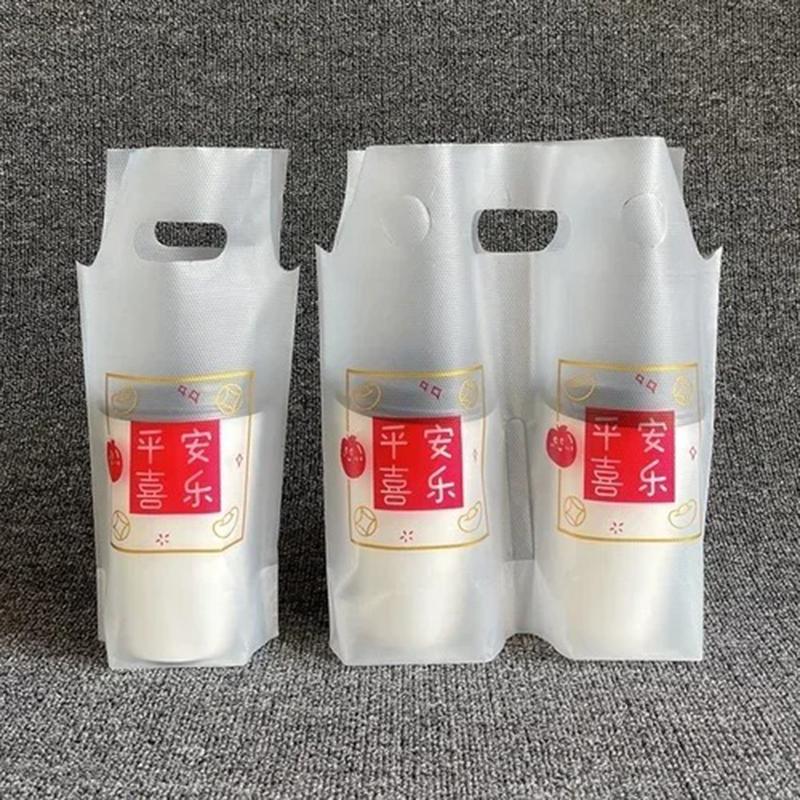 200PCS Cartone animato Sacchetto per tazza singola Sacchetto per tazza doppia Sacchetto per imballaggio di tè al latte Sacchetto per asporto Tipo di maniglia Bevande Confezione di plastica