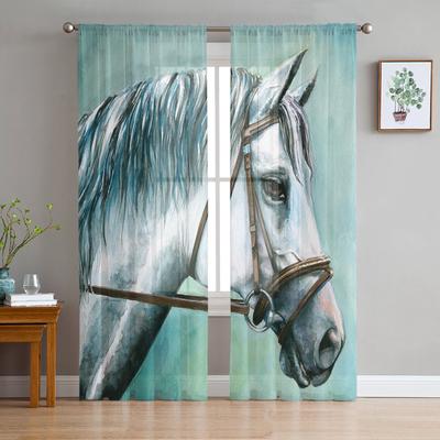 Akvarelový kůň Moderní tylové závěsy do obývacího pokoje, ložnice, domácnosti, kuchyně Průsvitné závěsy