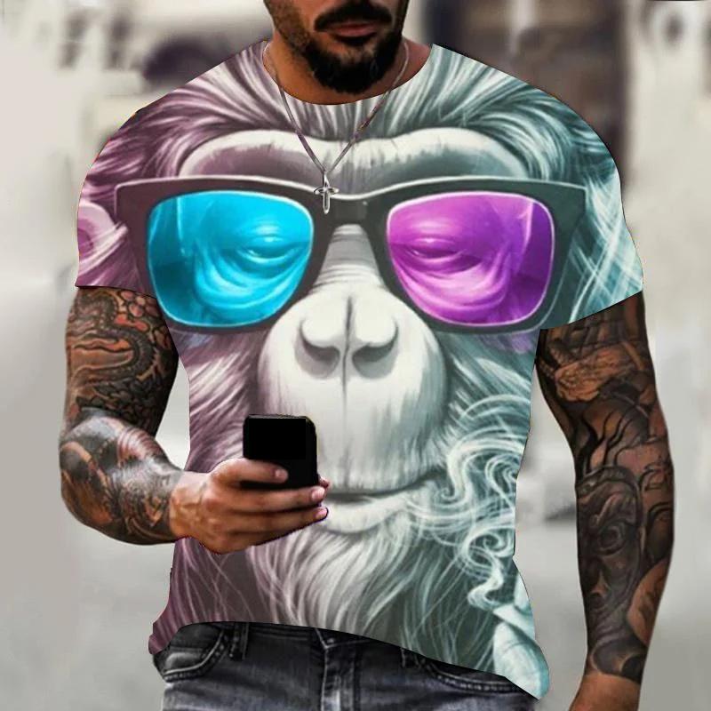 Camiseta Masculina Tamanho Plus XXS-6XL Camiseta Estampada com Gráfico de Macaco Engraçado 3D Para Mulheres Moda Tops de Manga Curta Camisetas Roupas Masculinas