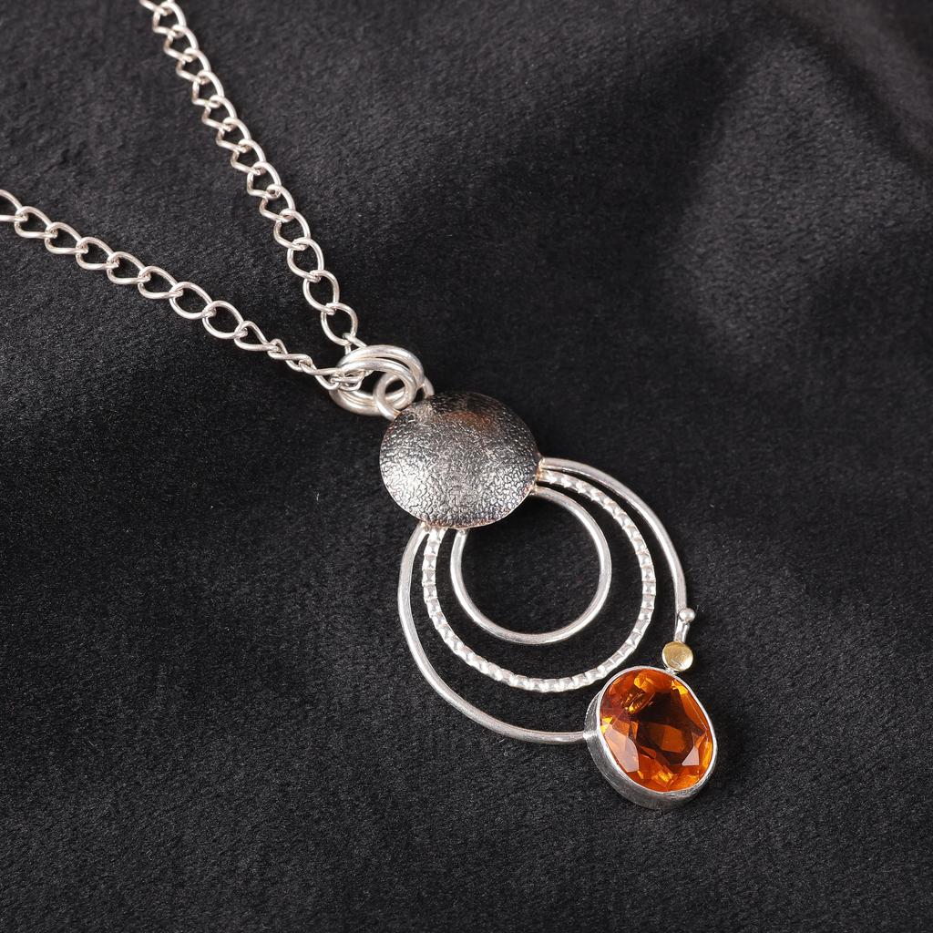 Citrine Pendant, 925 Solid Sterling Silver Gemstone Jewelry, Handmade Pendant, For Thanksgiving Gift