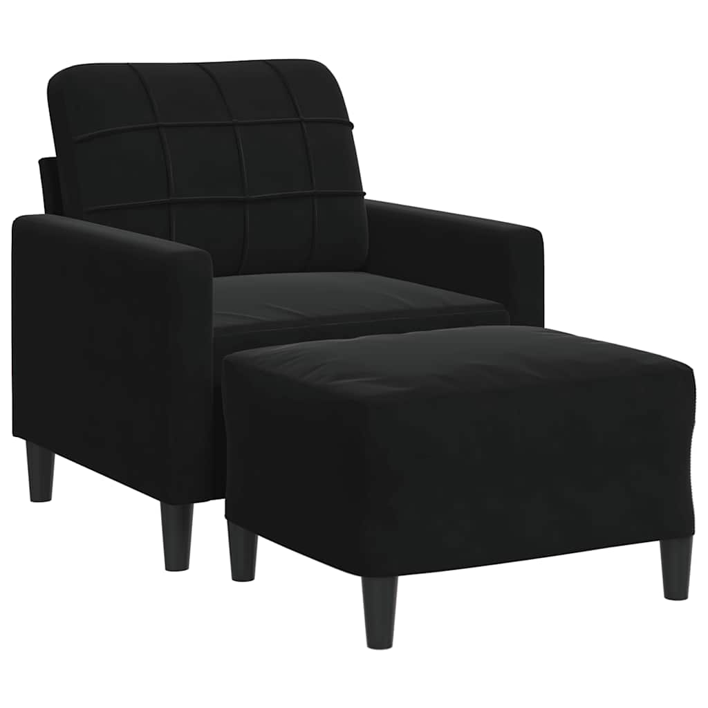 Vidaxl Armchair with Footrest, Black, 60 Cm, Upholstered In Velvet