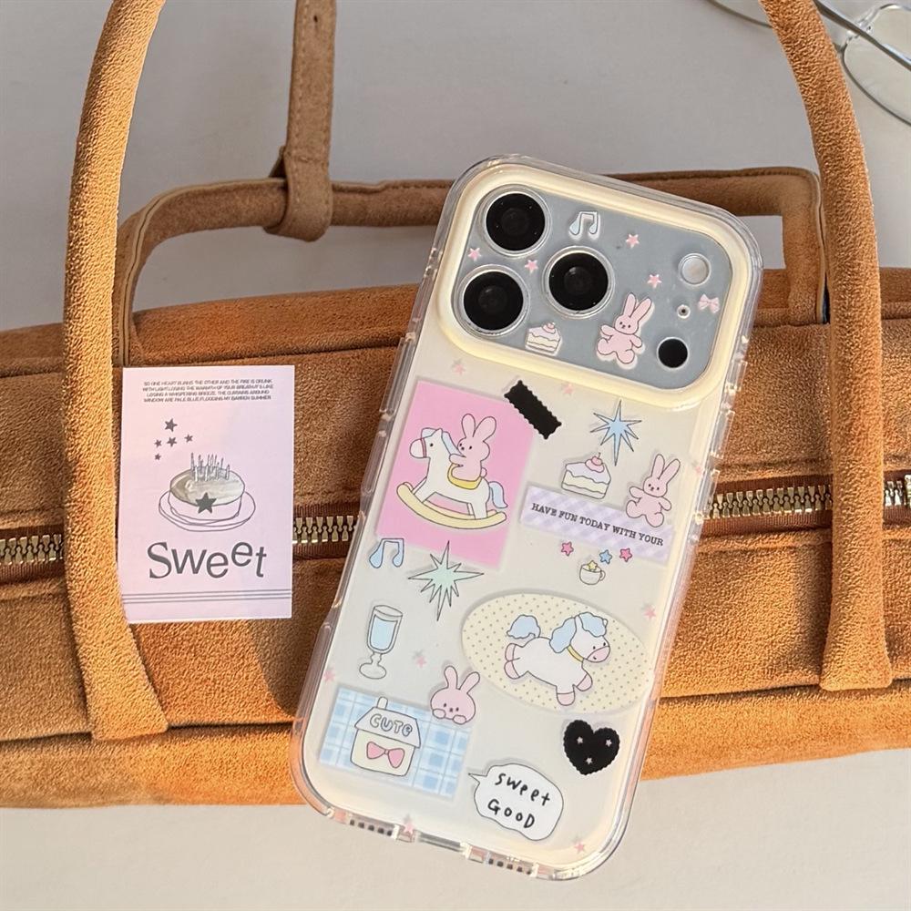 Cartoon Double Layer Rabbit Pony iPhone 15/16/17 Pro Max Anti-Drop Case
