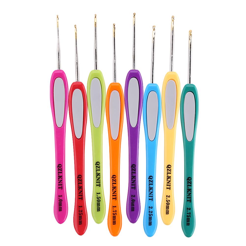 8pcs Soft Plastic Handle Knitting Needles Aluminum Crochet Hooks Set for Weaving