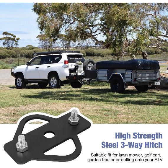 3-Way Trailer Hitch Adapter, Steel Hook Mounting With Bolts, Suitable For ATV Lawn Mower Golf Cart Yard Cart Garden Tractor Flat Towing Ball