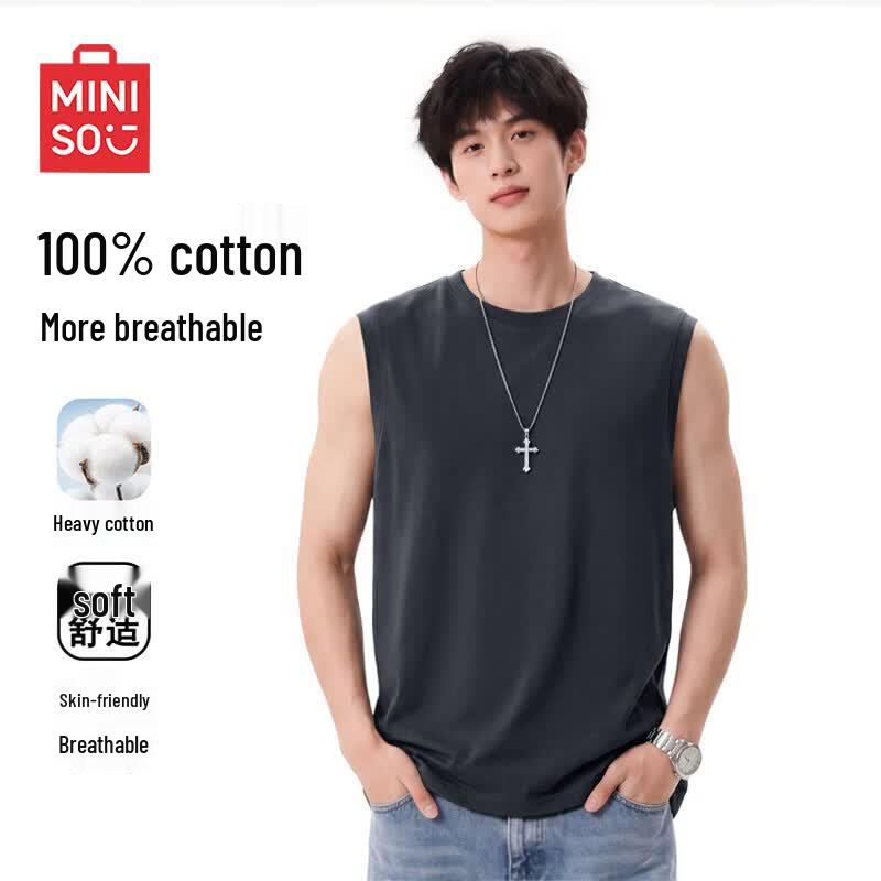 

MINISO Men s Solid Color Heavyweight Cotton Sleeveless Vest 3XL