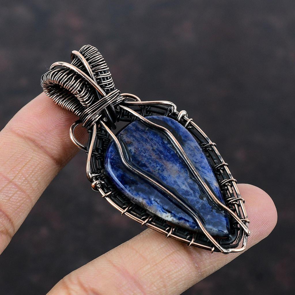 Sodalite Gemstone Pendant Copper Wire Wrapped Pendant Handmade Pendant Wire Wrap Jewelry Unique Pendant Gift For Mom Sodalite Copper Jewelry