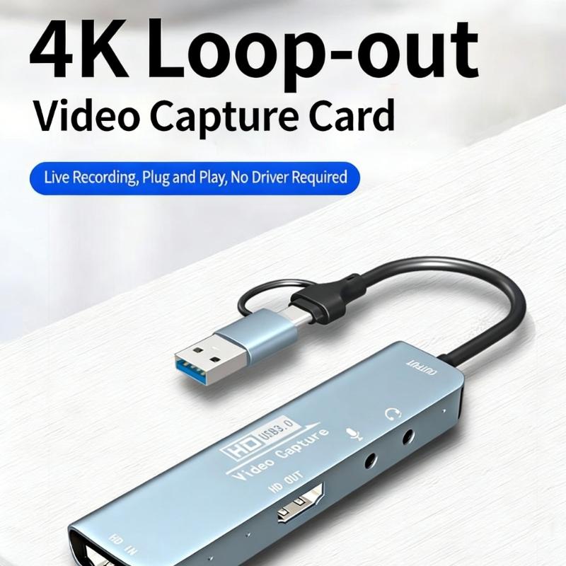 Portable 4K Video Capture Card USB3.0 Technology and Double Interfaces Design for Streaming Recording and Content Creation