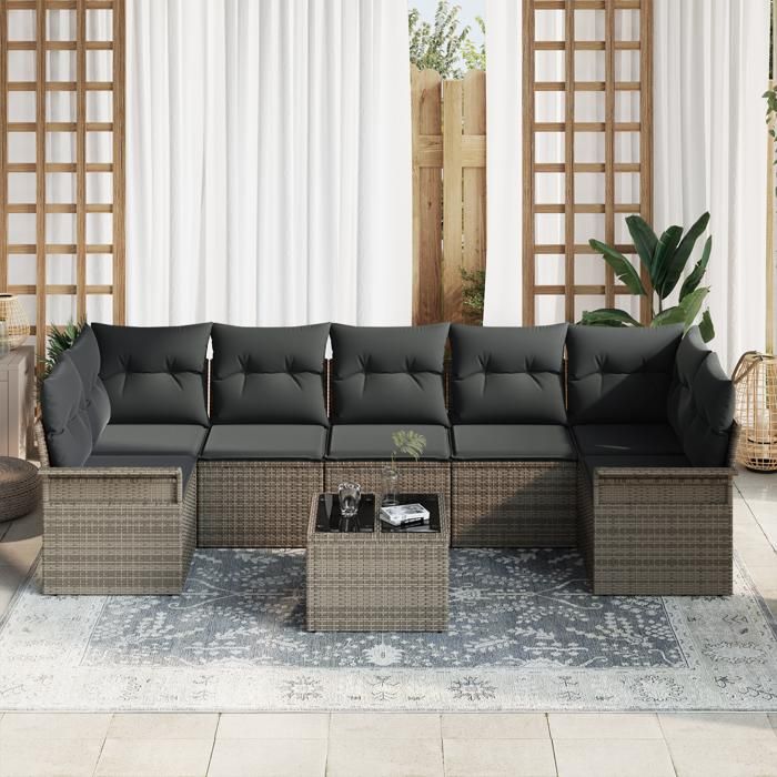 VidaXL Ensemble de canapé de jardin de 8 pièces avec coussins Gris Poly Rattan 3345279