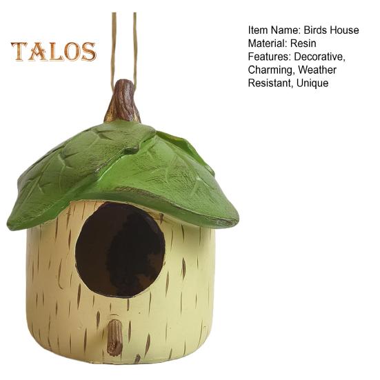 Kolibri-Haus für draußen, kleines Vogelhaus aus Kunstharz zum Aufhängen, dekoratives Vogelhaus mit grünen Blättern für Balkon, Veranda, Hinterhofdekoration