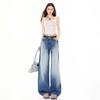 Spring Summer Vintage Sandblast Washed Relaxed Micro Flare Elegant Casual Full Length Denim Pants Female Casual Pants Oversize Denim Trousers