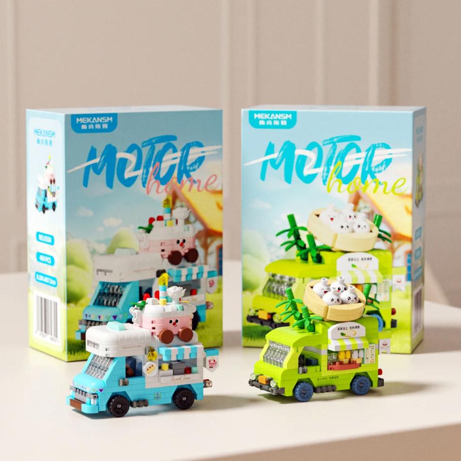 Popular Diy  Car Food Truck Fruit Ice Cream Store Flower Street View Construction Blocks Kit Girls Blocks Model Kids Plaything Children