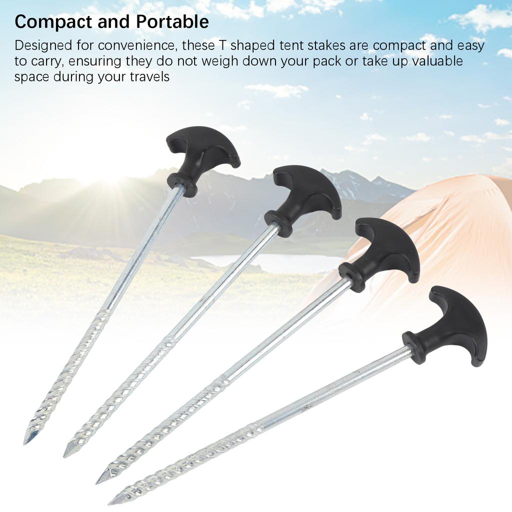 4PCS Camping Tent Pegs Stainless Steel T Shaped Screw in Stakes Ground Anchors for Outdoor Canopy Awning Shed