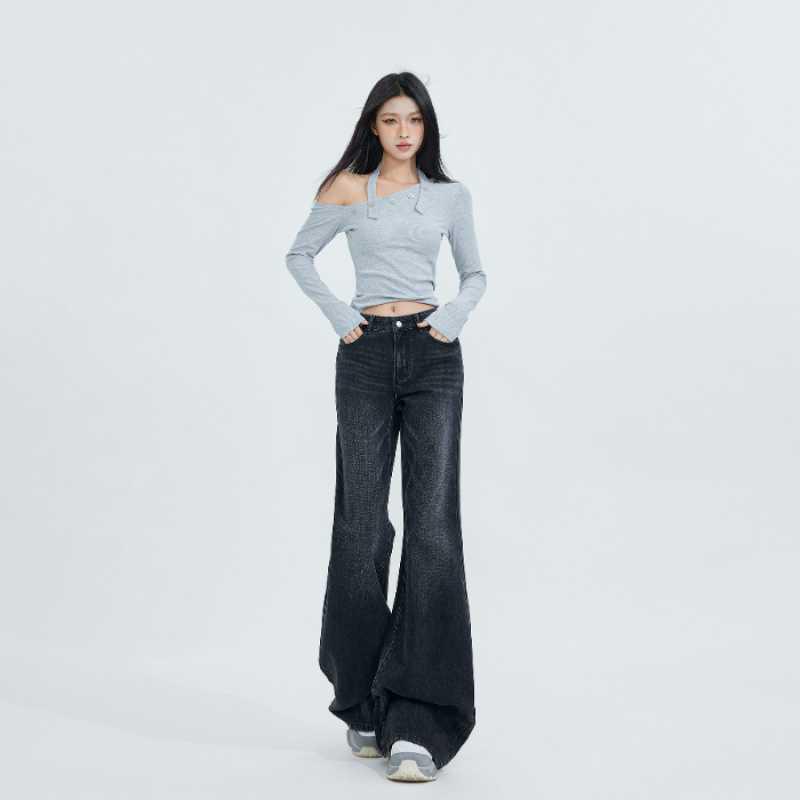 

High Waist Black Gray Wide Leg Flare Jeans with Velvet Lining for Men and Women - Autumn/Winter Collection XL