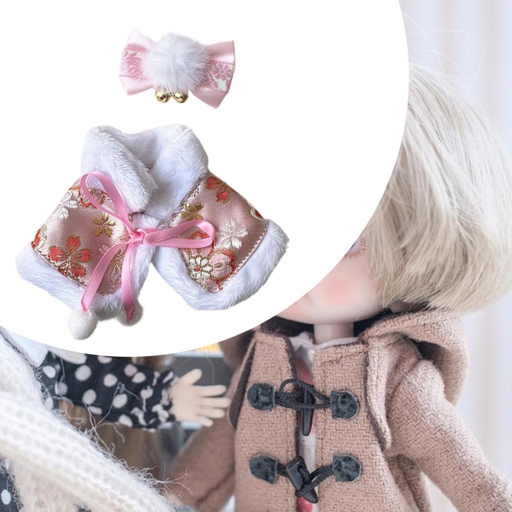 Stuffed Doll Shawl Costume Set Adorable Pretend Play with Hair Accessory Cape Make Your Own Dolls Doll Clothes for 15cm Dolls