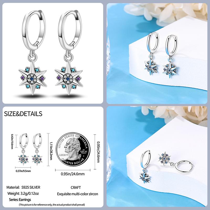 925 Sterling Silver Sparkling Cubic Zircon Star Moon Pendant Hoop Earrings for Women Luxury Wedding Anniversary Jewelry Gifts