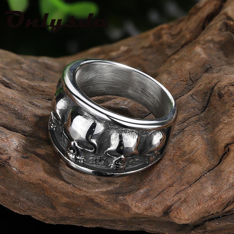 Free Shipping Style Stainless Steel Gothic Accessories Lost Skull Ring Anel Masculino Punk Jewelry Boyfriend Gift OSR731