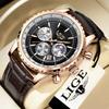 New Fashion Mens Watches LIGE Top Brand Luxury Leather Casual Quartz Watch Men's Sport Waterproof Clock Watch Reloj Hombre+Box