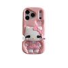 Pink Heart Strap Dress KT Cat Stand Phone Case for iPhone 14/15/16/17 Pro Max