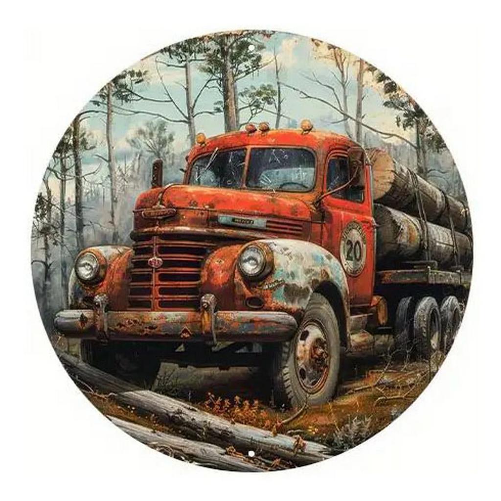 Retro Round Metal Tin Signs D Flat Cars Truck Decor Pattern Nostalgic Iron Painting Novelty For Cafe Bar Man Cave Wall Decor