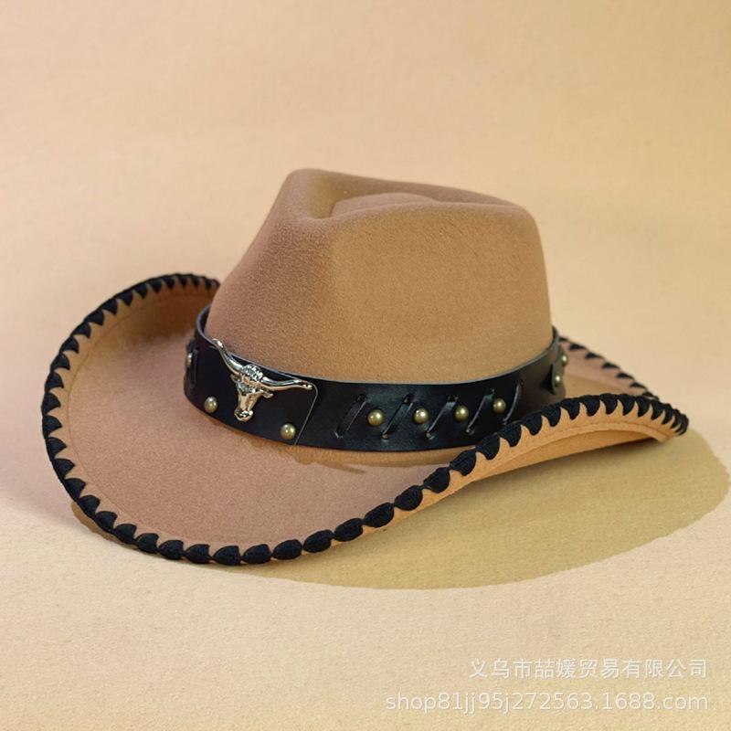 European and American Western Cowboy Hat Men's and Women's Fashion Wool Top Hat Ethnic Style Tibetan Cowboy Hat