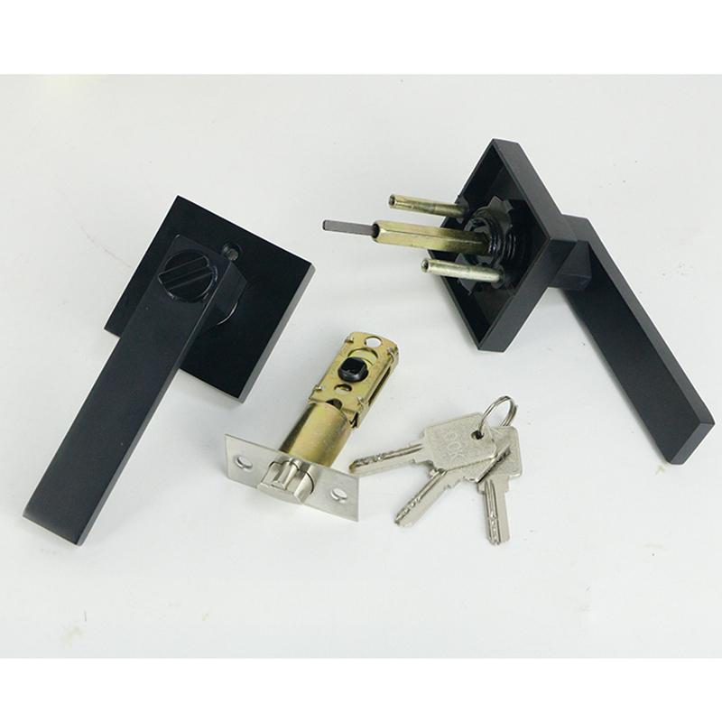 Black Square Door Handle Lock, Access Privacy Mask, Interior Bedroom and Bathroom, Hardware Accessories, Door Locks