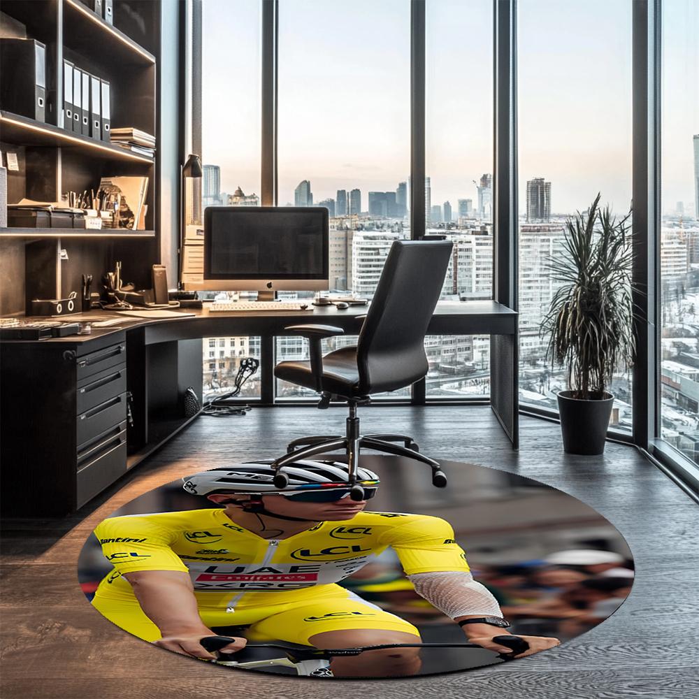 Tadej Pogacar Printed Round Rug Carpet Chair Rug Area Rug Entryway Doormats,for Office Chair Living Room Bedroom Kitchen Room.