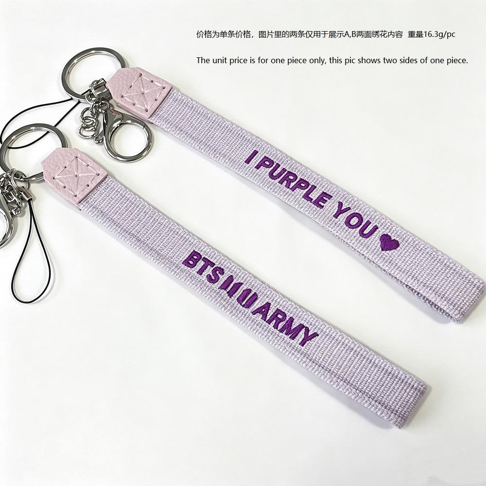 KPOP BTS 2026 World Tour Concert Embroidered Letter Keychain Red Webbing Strap Bag Charm Wristlet Lanyard Fan Support Accessories for ARMY