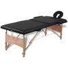 VidaXL Foldable Massage Table Black 2 Zones with Wooden Frame