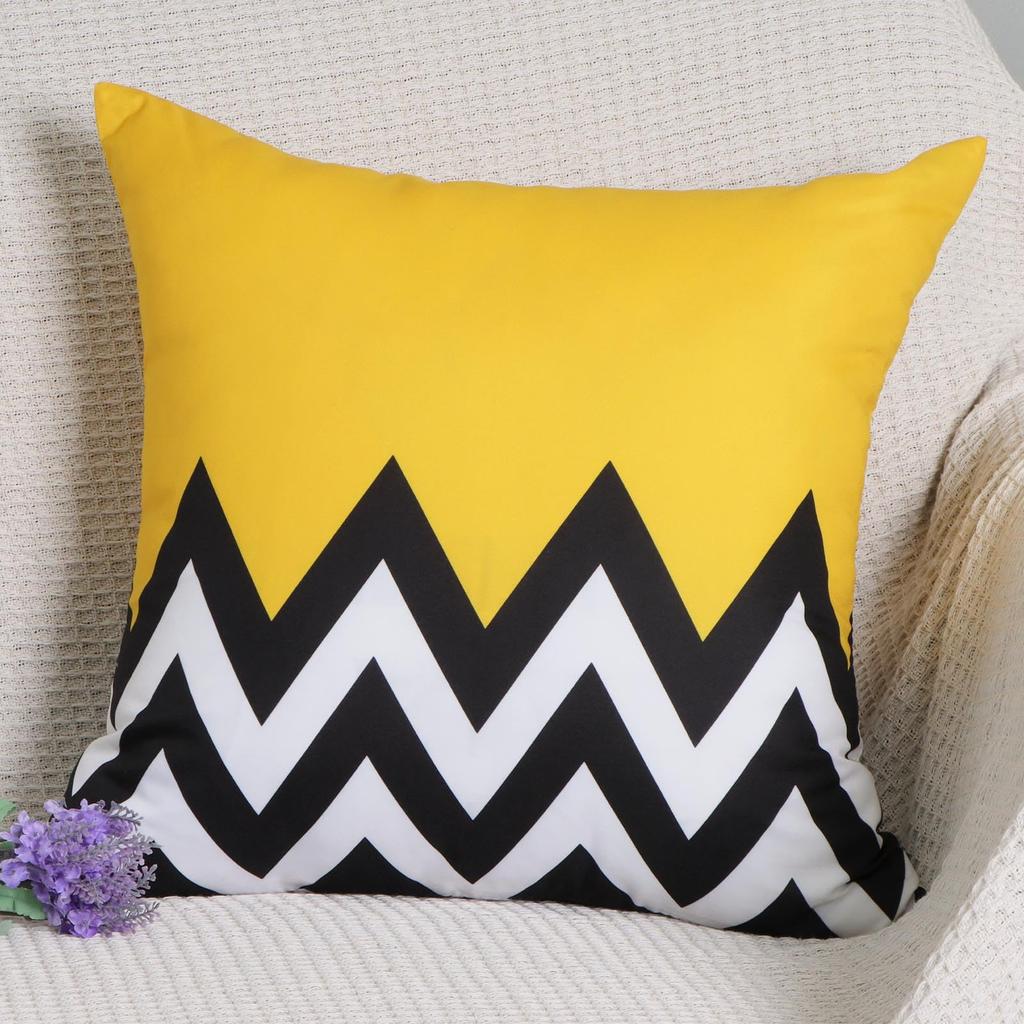4 Pcs Double Sided Yellow Black Cushion Covers, Geometric Chevron Inspirational Throw Pillow Cases (No Inserts)
