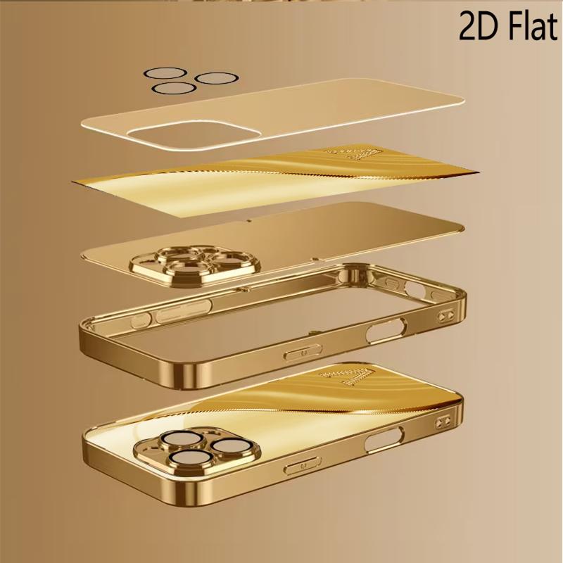 Golden V Patterned Tempered Glass Design for iPhone16 17 ProMax 1514 1312 11ProMax Phone Case Camera Cover Shockproof Hard Back