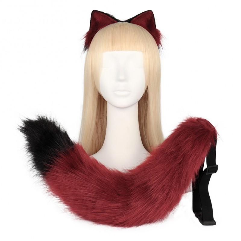 Anime Čelenka s kočičími uchy a ocasem Cosplay Doplňky pro dospělé - Červená Černá Šedá Modrá Bílá Barevné varianty