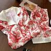 Spring And Summer National Style Red Landscape Painting Pajamas Women'S Thin Short-Sleeved Shorts Casual Loungewear Set