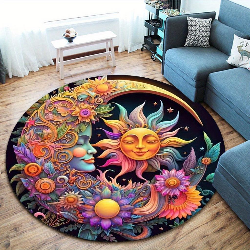 1pc Sun Moon Round Rug Doormat Floor Mat Home Carpet Hotel Living Room Floor Mats Anti Slip Aesthetic Room Decor Art Supplies Home Decor
