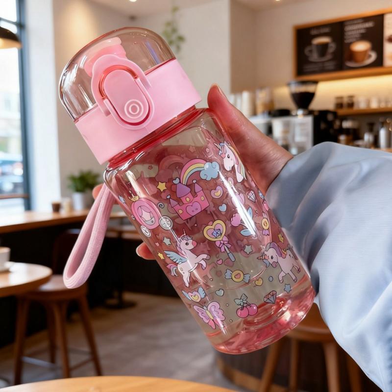 Children s Water Bottle for Summer Student Drinking Bottle Plastic 550ML Sports Water Bottle Portable Anti-fall and Leak Proof розовый