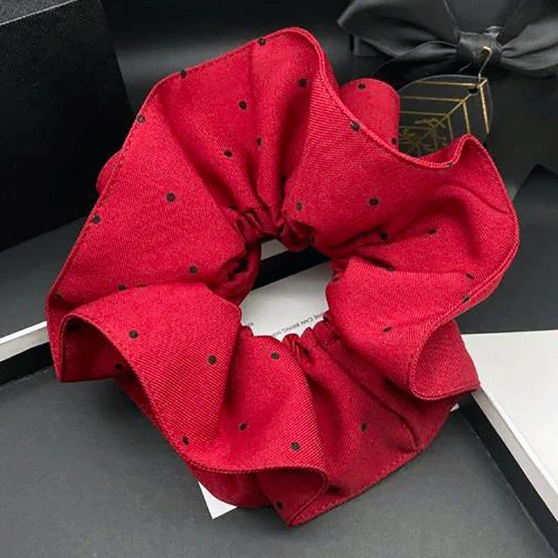 High-Elastic Korean-Style Red Polka Dot Scrunchie Hair Accessory 2025.