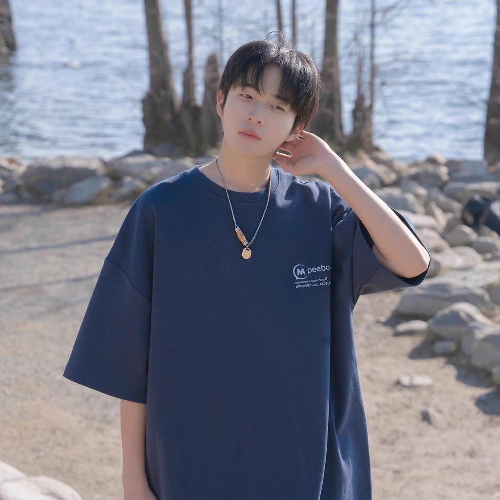 Teenager Summer Casual Loose Letter Printed Oversize Short Sleeve O Neck Men Pullover Cotton T Shirt Top