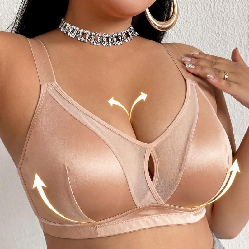 Light Satin Mesh Bra No Underwire Thin Cup For Large Bust