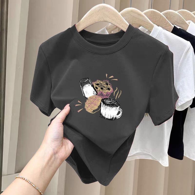 Women's Thickened Pure Cotton Brushed Short Sleeve T-shirt - Stylish Base Layer for Spring, Autumn, and Winter